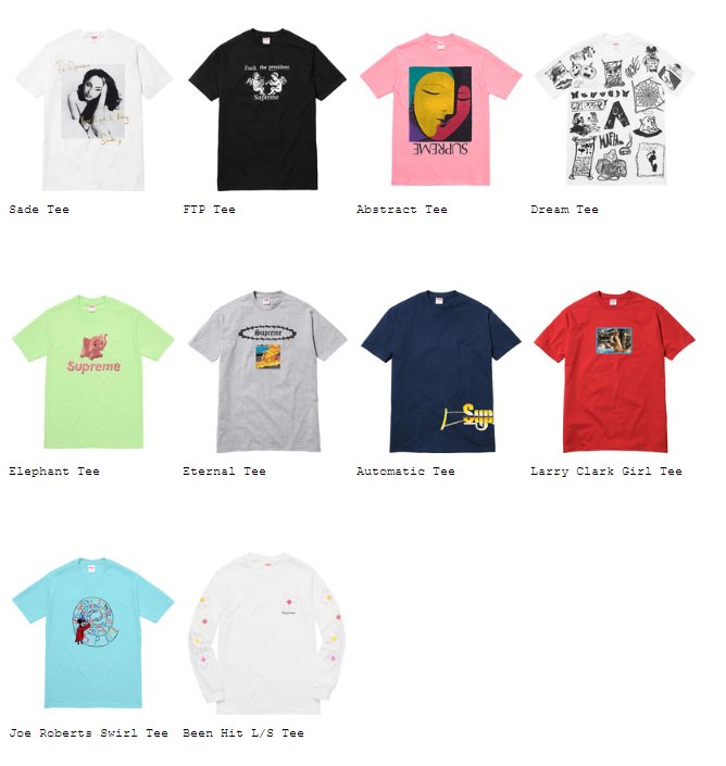 supreme ss17 tees