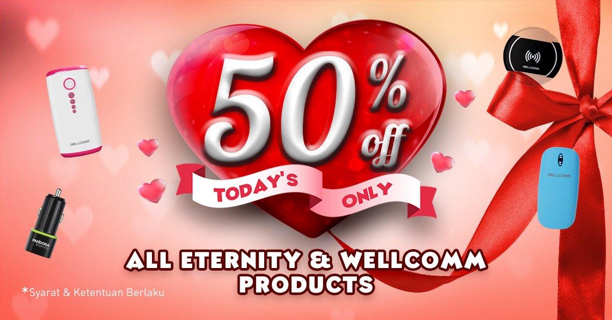 Sambut hari penuh kasih sayang bersama <a href="/WellcommShop/">Wellcomm Shop</a>. Disc 50% untuk semua produk Eternity dan Wellcomm bit.ly/Valentine-Promo #Valentine