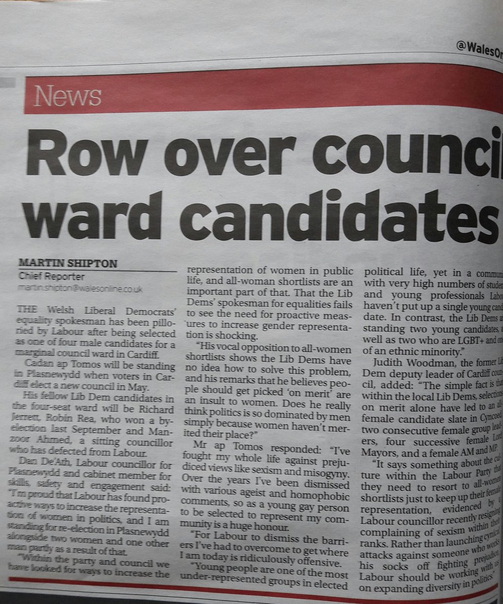 Merryse235's tweet photo. Very disappointing Lib Dem defence of all male line up in Plasnewydd for local elections to go with 2 other wards all men #2017not1917 https://t.co/ttrFXhLs6v