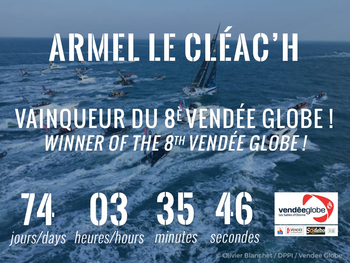 OceanRideSUP's tweet photo. Bravo Armel Le Cléac'h pour cette magnifique victoire sur la 8e édition du Vendée Globe ! @VendeeGlobe  @VoileBanquePop https://t.co/69BRN8dIjQ