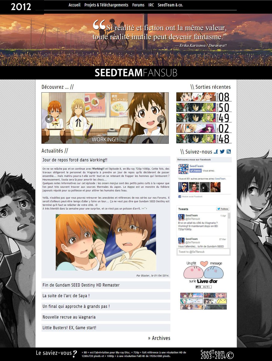 SeTfansub's tweet photo. Pour ceux qui nous suivent depuis longtemps, quelques captures de nos anciens sites, histoire de vous donner un coup de vieux ! #SeedTeam https://t.co/OzhwFsPRlG