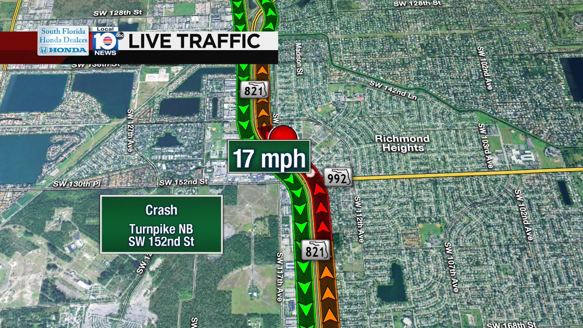 Crash on Turnpike NB at SW 152nd St #traffic https://t.co/vSx43pPxdY
