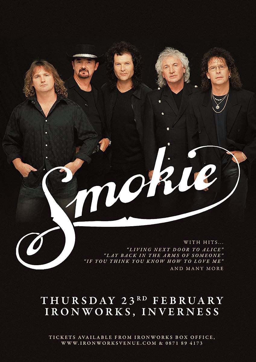 Smokie will be hitting the Highlands on Thursday 23rd February showcasing their smash hit songs! Get your tickets: bit.ly/2kmptFo