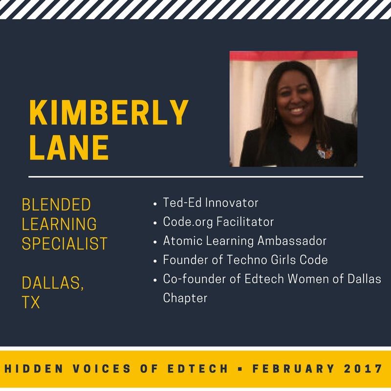 ETWDallas's tweet image. #HiddenVoicesofEdtech person of the day is Kimberly Lane from Texas!! @askatechnogirl #edtech #POCinEdtech #CSforAll #txed