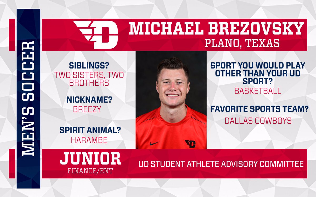 Easy, Breezy, beautiful.  Michael Brezovsky is your <a href="/DaytonMSoccer/">Dayton Men’s Soccer</a> SAAC Rep! #covergirl ⚽️