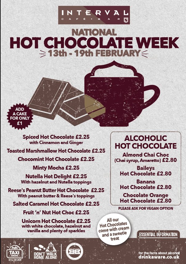 Happy National Hot Chocolate Week everyone! Take a look at our lovely menu!