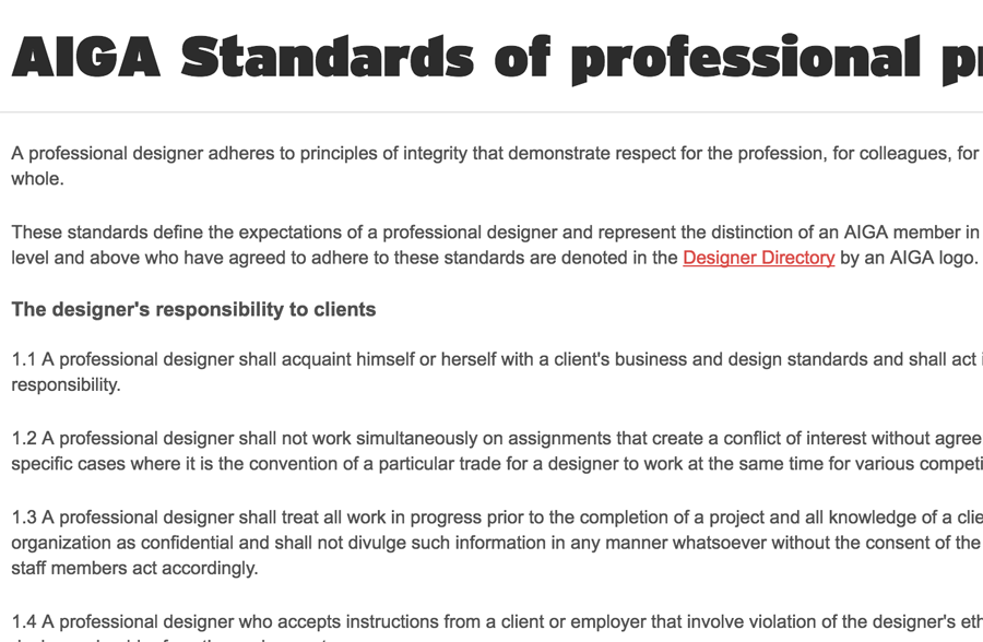 aigacleveland's tweet photo. .@AIGADesign Standards of Professional Practice respects peers, clients, & society https://t.co/ZTOBdnnXMi #WhyAIGA https://t.co/WUQ3a1lJAo