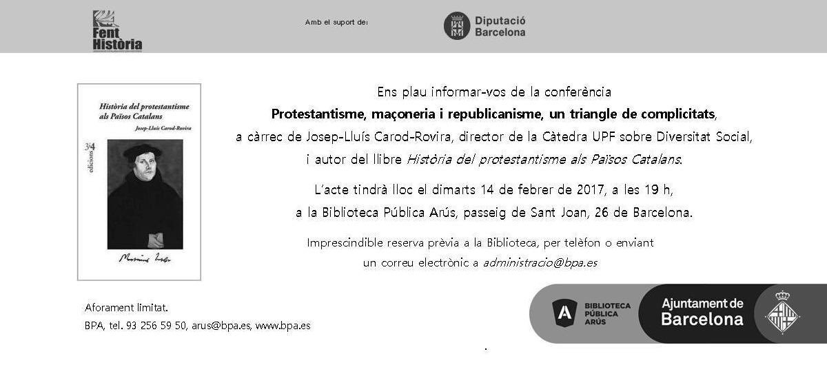 divErsia7's tweet image. Les relacions entre maçoneria, republicanisme i protestantisme als Països Catalans. Demà, a les 17h, a la a biblioteca Arús