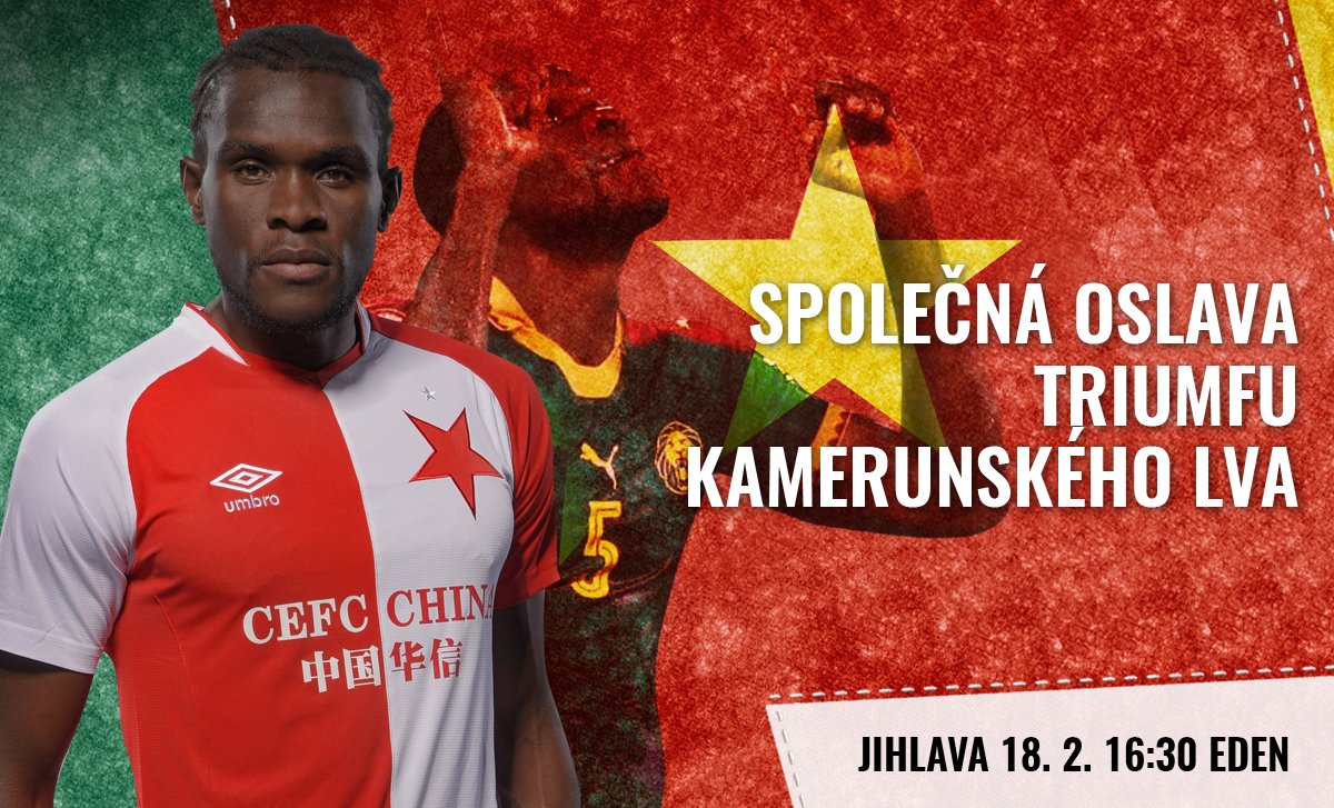 slaviaofficial's tweet photo. Zápas s Jihlavou se blíží! Zajistěte si vstupenky na oslavu triumfu kamerunského lva @ngadeu_michael! INFO: https://t.co/9a0nU5Q8pW https://t.co/eLkmGMR7jm