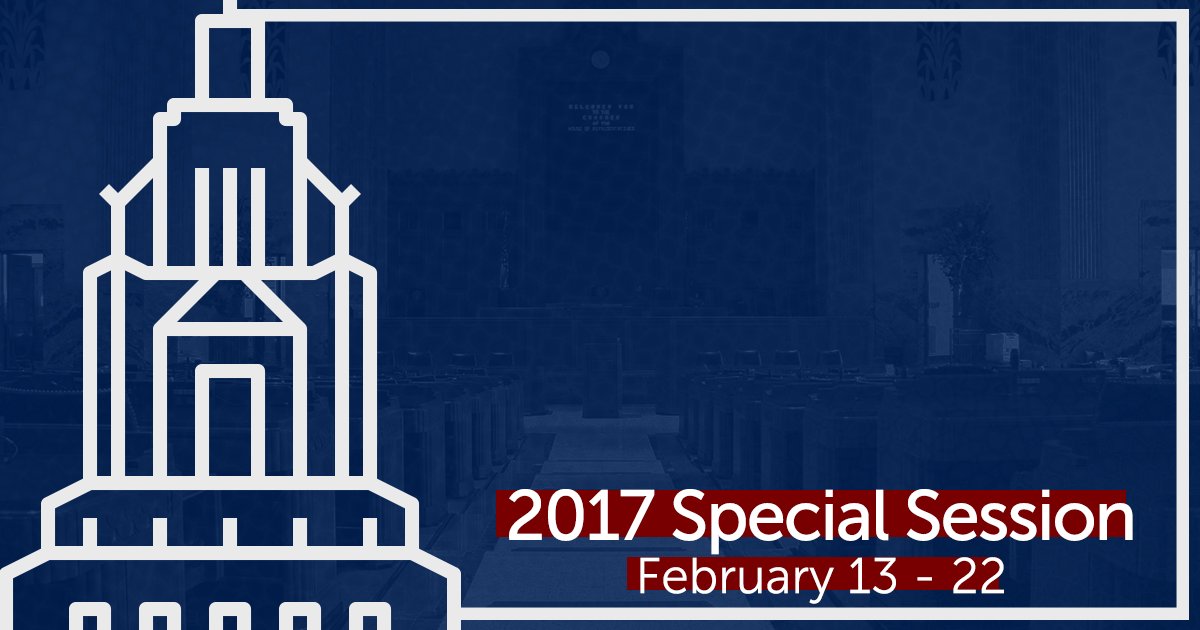 LAHouseGOP's tweet image. The 2017 Special Session will convene today at 6:30pm. Please follow this page for daily updates from your House Republicans. #lalege