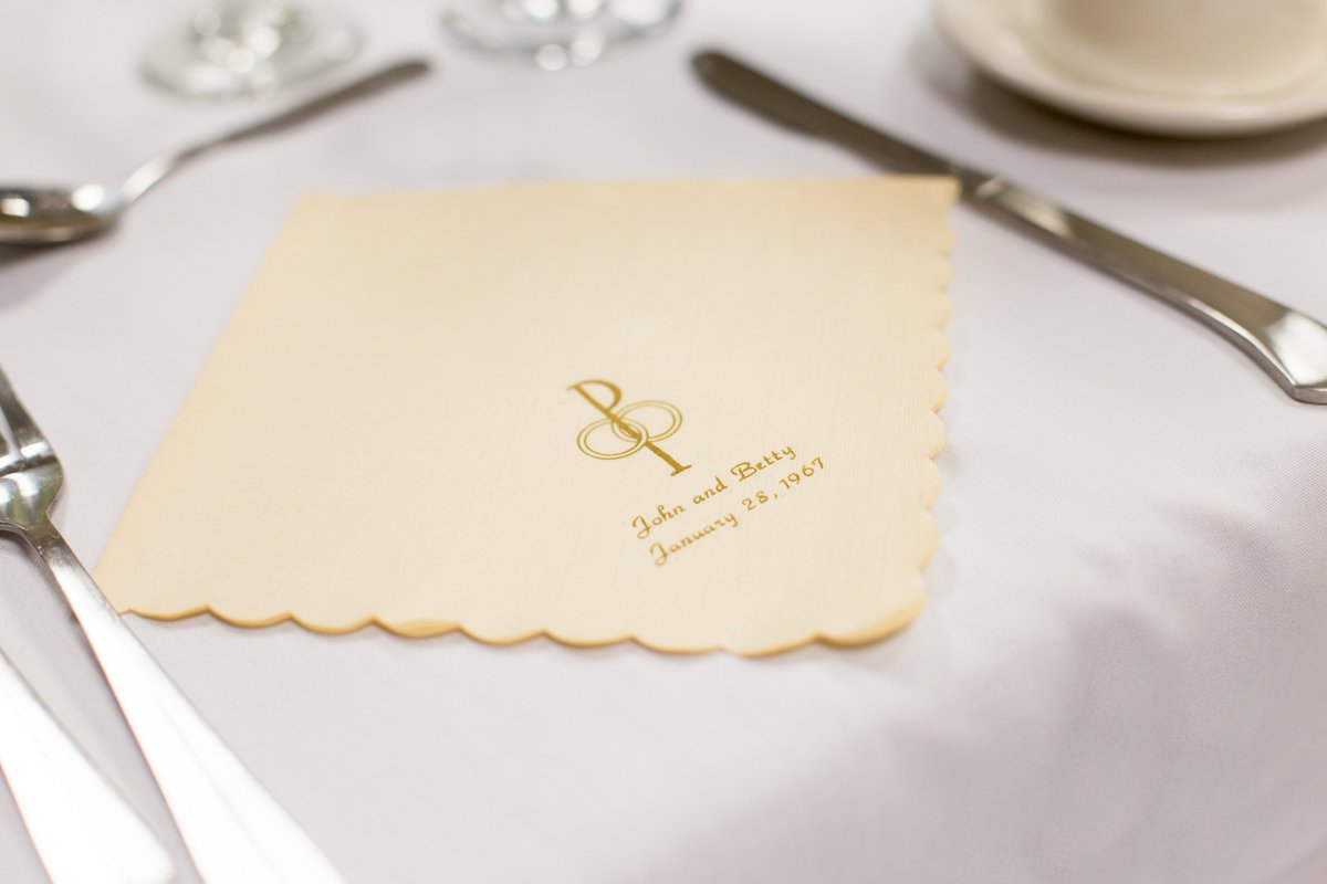 Congratulations to Betty &amp; John on their 50th wedding anniversary! We decorated with the napkins used on their wedding day 50 years ago!