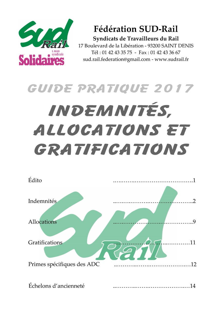 Fede_SUD_Rail's tweet photo. Guide pratique #Indemnites, #allocations et #gratifications.
Mise à jour - Janvier 2017. https://t.co/cip2XvUE9w