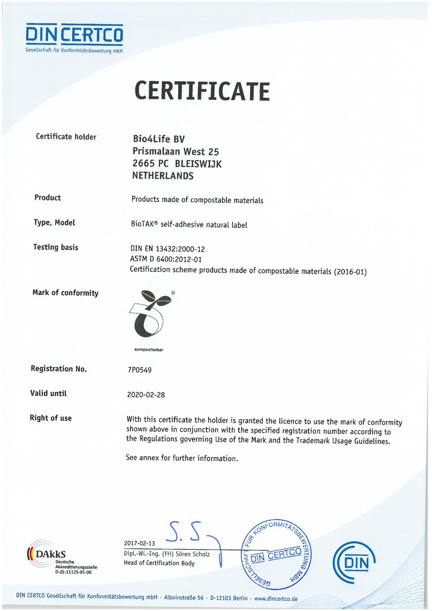 Just before we leave for #BioFach, we received certificate for #BioTAK "natural" paper. Come to see this unique material! Hall 5-422