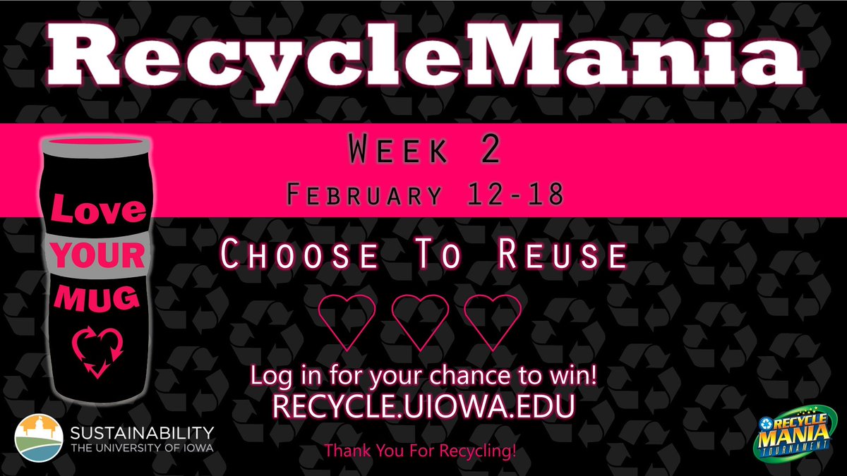 sustainUI's tweet photo. Week 2 of #UIRecycleMania Help reduce the amount of waste @uiowa sends to the landfill. Choose to reuse. https://t.co/G0Ojki49Il https://t.co/d9svTTDmZi
