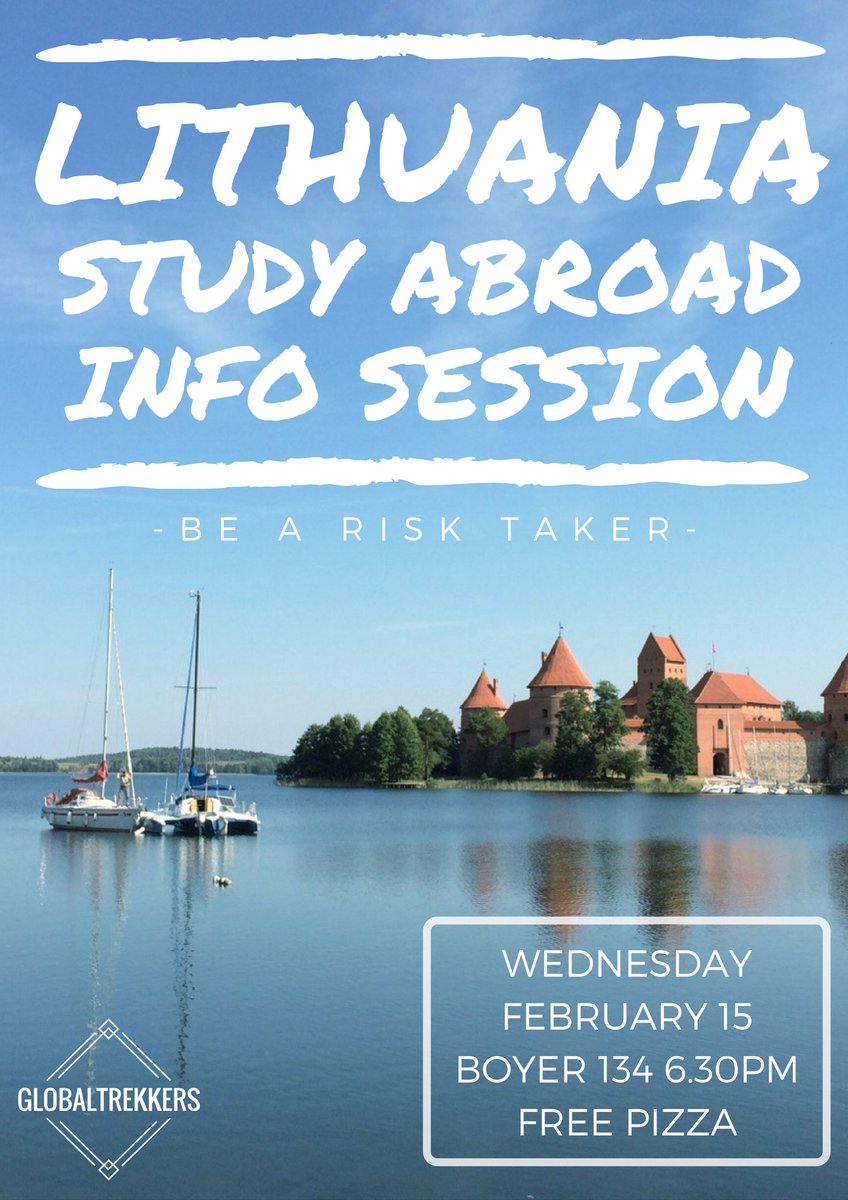 Wanna study in Lithuania? Come on by to Boyer 134 to learn more about Lithuania and to eat some free pizza too! See you there! :D