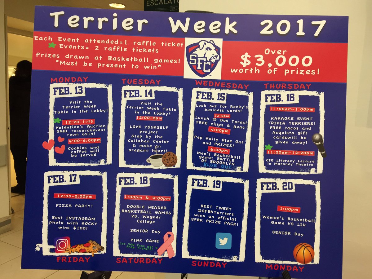 SFBKTerriers's tweet photo. Happy #TerrierWeek @sfcny! Stop by to enter your 1st π& reserve your bball ticket for the live TV @CBSSportsNet game vs. LIU on Wednesday! https://t.co/dKrjNsVIMc
