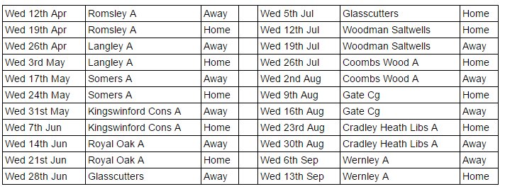 thegeorgebc's tweet photo. Dudley 'A' Seniors Fixtures
League starts on Wednesday 12th April 2017 https://t.co/TQdvhY70IL