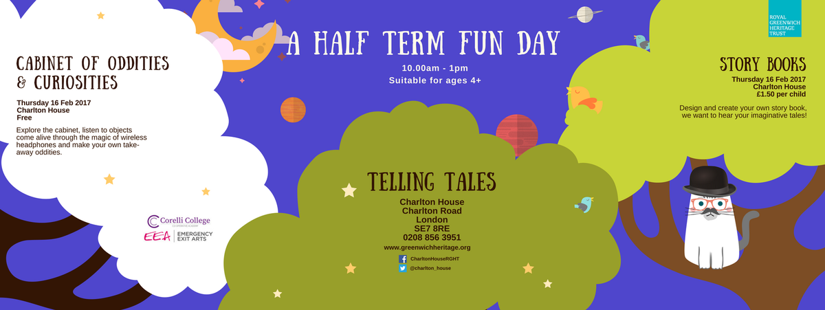 A reminder of our Half Term Events happening both at @GreenwichHC & @charlton_house on the 14th & 16th!