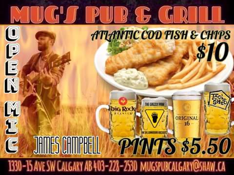 mugscalgary's tweet photo. MUG'S MONDAY OPEN MIC
with JAMES CAMPBELL
Fish &amp; Chips $10, Pints $5.50
Flames vs Coyotes 7 PM
#yyc #yycmusic #yycbeer #yycfish #yyceats https://t.co/DXmGDPgOx5