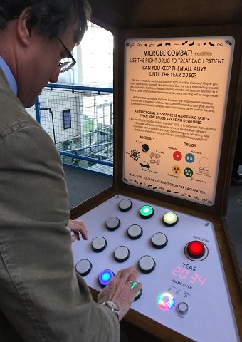 NAMRIP_SotonUni's tweet photo. #NAMRIP public engagement AMR exhibit going well at @WinSciCentre Prof Tim Leighton here testing it out https://t.co/MEiTF9oZxh