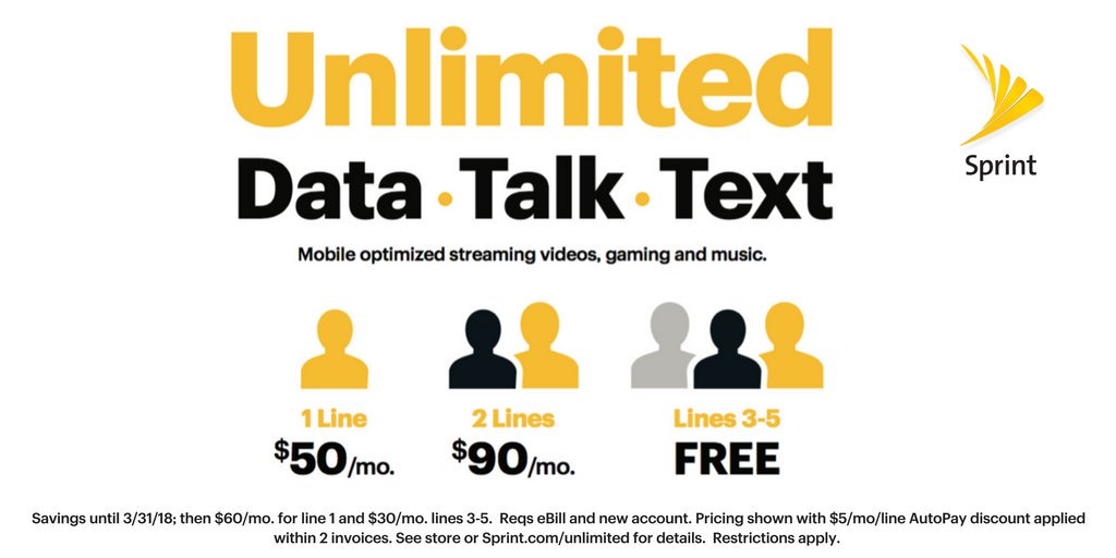MikeLundberg01's tweet photo. #SwitchtoSprint now &amp; get up to FIVE LINES - #unlimited data, talk &amp; text for $90/MO! @SprintHammond @SprintLaplace https://t.co/INdLwPNREX
