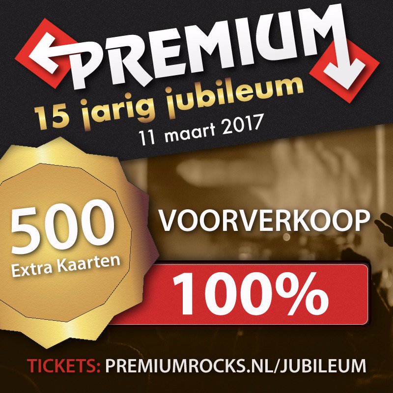 1000 kaarten in de voorverkoop! Supergaaf! In overleg met gemeente mogen wij 500 extra kaarten in de verkoop doen. www.premiumrocks/jubileum