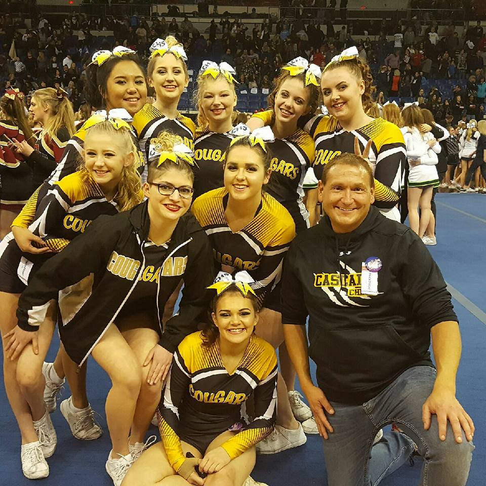 BFuzzULuvMEBeth's tweet photo. My Cougs took the mat at State for the first time in 3 years. Proud of them! #cascadecougarcheer #state2017 #coach4life https://t.co/0QfqZ6nDSS