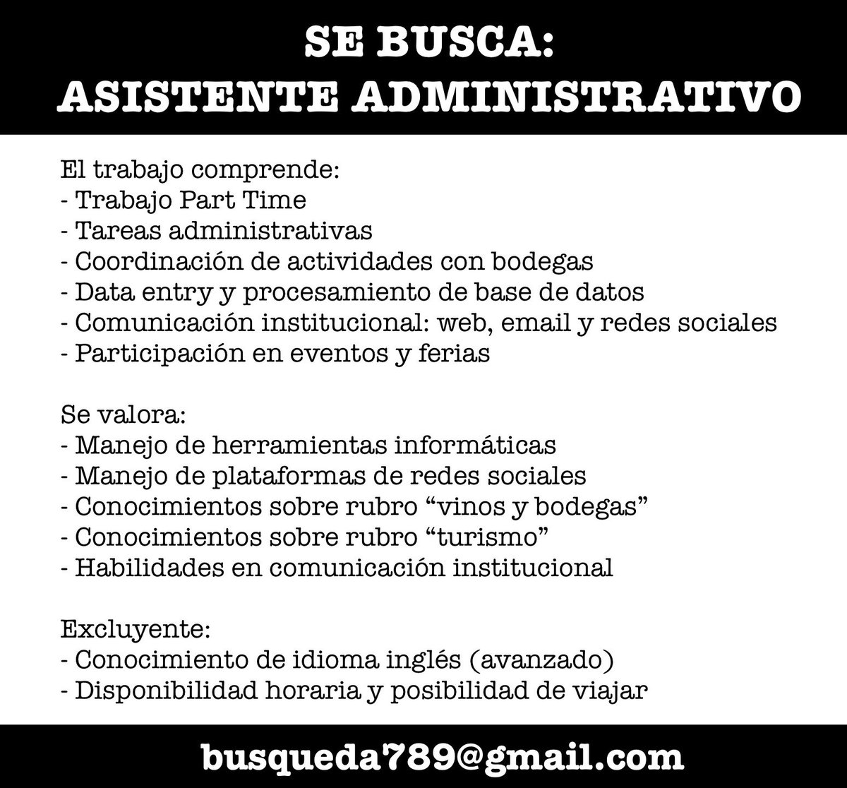 SabriAzul7's tweet photo. Empresa incorpora asistente parttime para tareas administrativas diversas. Persona joven, proactiva, con entusiasmo y apertura para aprender https://t.co/Qct50tKpUJ