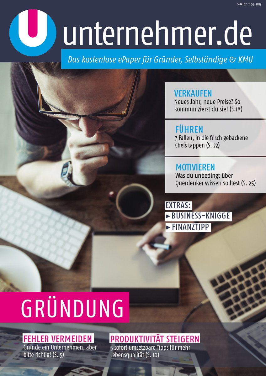 Viele interessante Expertentipps zum Thema Gründung gibts jetzt im kostenlosen ePaper von unternehmer.de! epaper.unternehmer.de/gruendung?utm_…