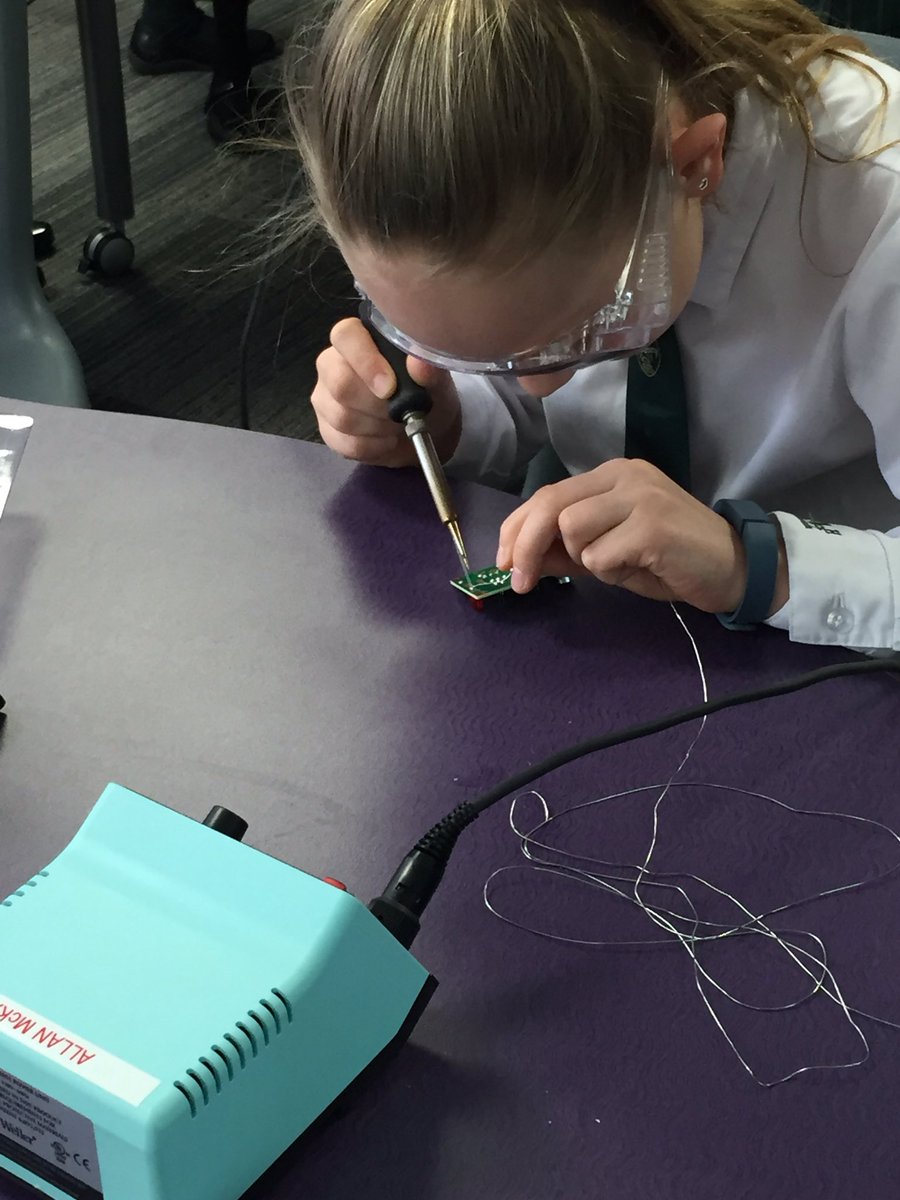 Grade4BH's tweet photo. The girls are soldering to make sound-to-light units https://t.co/MyhLhj2tYy