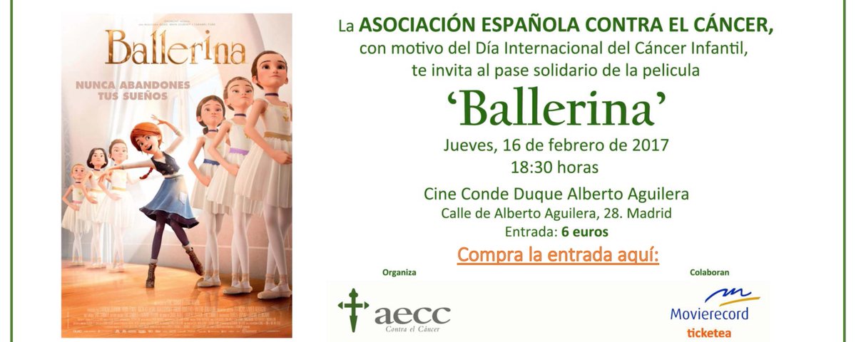 ContraCancerMAD's tweet photo. 🔴 @VictorUllateEsc estarán con nosotros el próximo jueves en el pase de "Ballerina" en los @CondeDuqueCines de Alberto Aguilera 28 👏👏 https://t.co/rrizquplpO