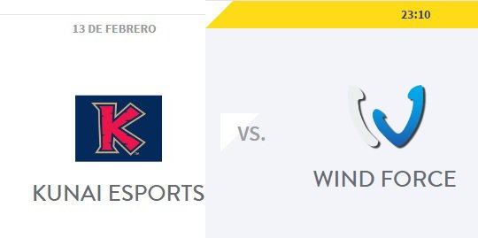 7º Partido de la liga <a href="/VFOspain/">VFO España</a> 
<a href="/WindForceClub/">Wind Force</a> vs <a href="/KunaiSports/">KUNAI eSPORTS</a>
Hoy 13/02/17 a las 23:10
Stream: twitch.tv/ponsifcb
#elazoteblanco