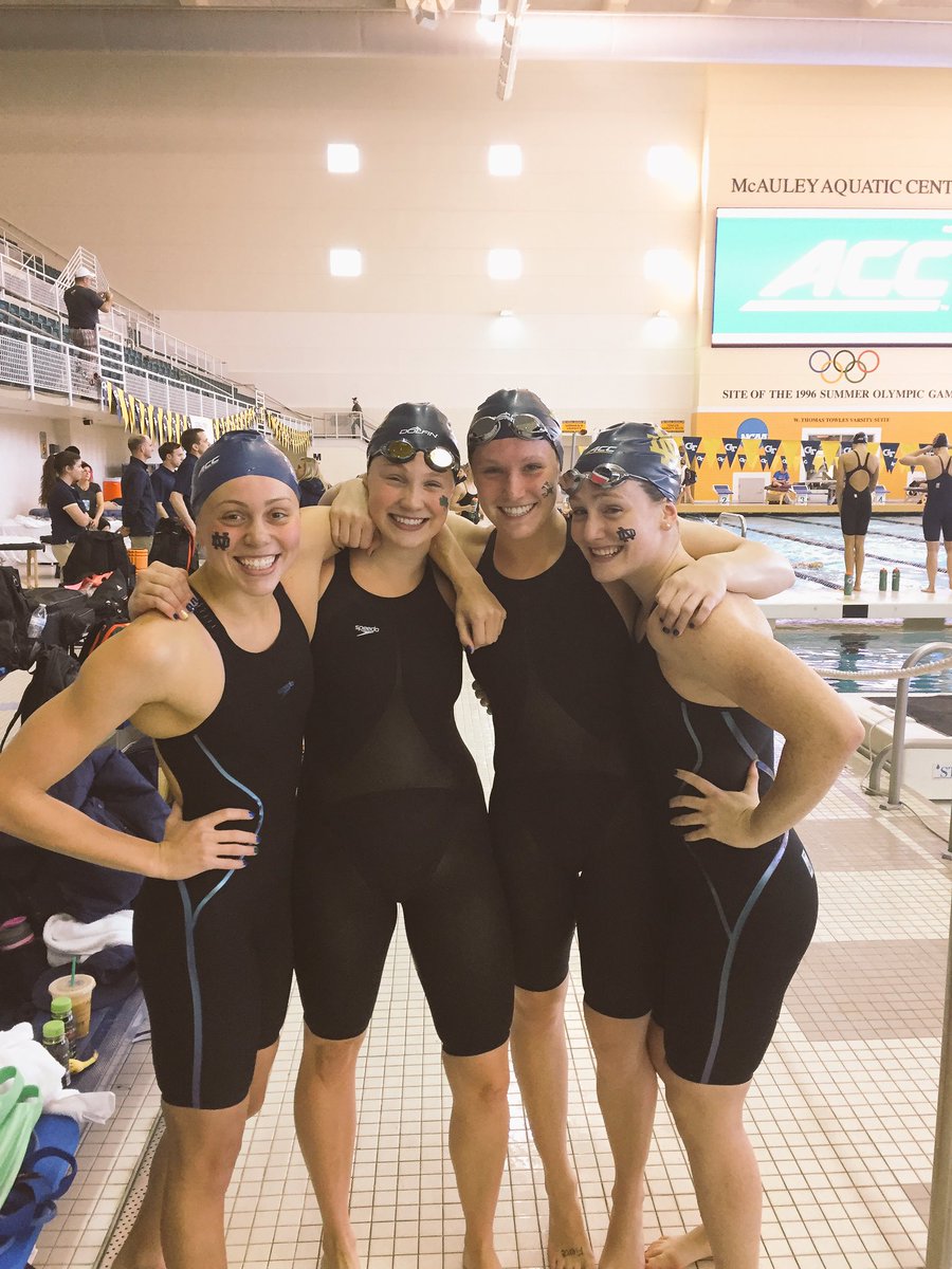 NDSwimDive's tweet photo. #NCAA A-Cut to start the #ACCSD Champs &amp;  #ND Record! (1:36.93) @CMulqs03, O'Donnell, Nicole Smith &amp; Mary Smith make history! #GoIrish☘️ #ND https://t.co/wCUBMkhVZZ