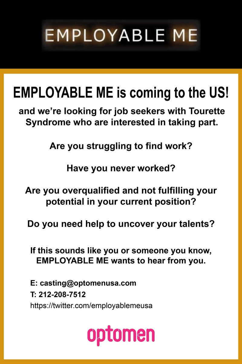 @Tourette_Utah #EmployableMe is looking for people to take part in our US series. Pls pass/RT if you know anyone who might be interested!