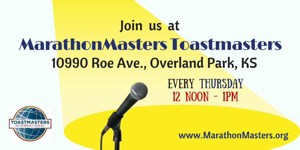 MarathonMasters's tweet photo. Do you want to join #Toastmasters? Check out #MarathonMasters @MarathonMasters, Overland Park, every Thurs, 12pm https://t.co/KQ8xn5Cgoc https://t.co/BYYIz5njix