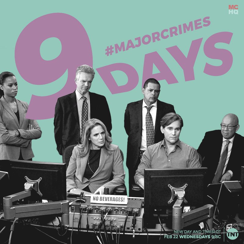 MajorCrimesHQ's tweet photo. Our elite crime solving squad is set to grace our TV screen again in 9 days! Are you ready? #MajorCrimes #WatchLiveFor5 https://t.co/6PvxDpzpDA