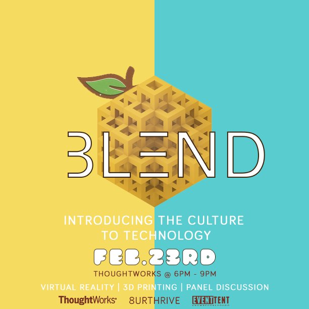 eventtentapp's tweet photo. #BLEND an interactive networking experience filled w/ VR Gaming, 3D Printing, &amp; a Panel Discussion on culture &amp; tech https://t.co/WxiMUVelOx https://t.co/IZTQXh5zXl