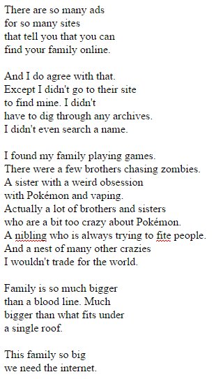 Friends? More like family. #poetry #mine #Internetfriendsday #toomanytotag #bleedPurple