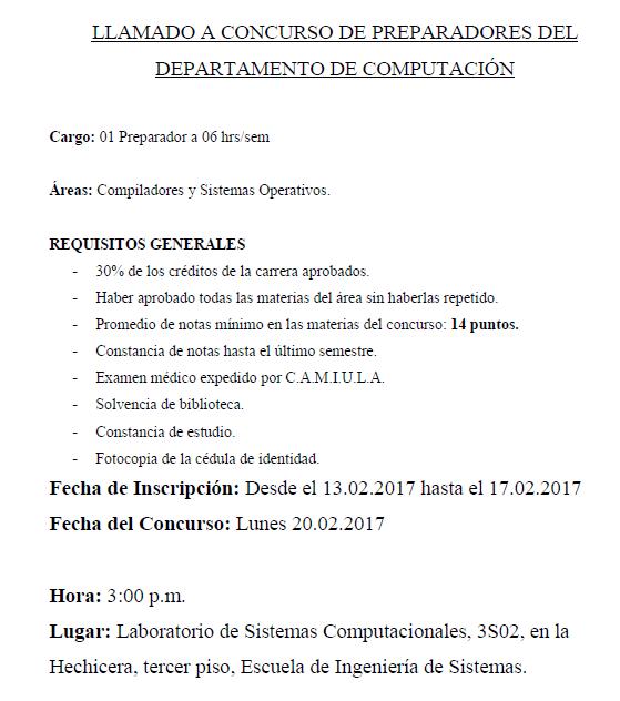 eisula's tweet image. Concurso de Preparadores Departamento de Computación: Compiladores y Sistemas Operativos