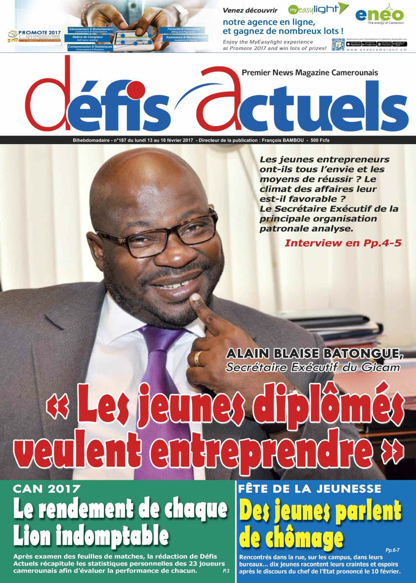 defis_actuels's tweet photo. La Une du bihebdomadaire Défis Actuels du 13 au 16 février 2017. https://t.co/D7P9hzRFDa