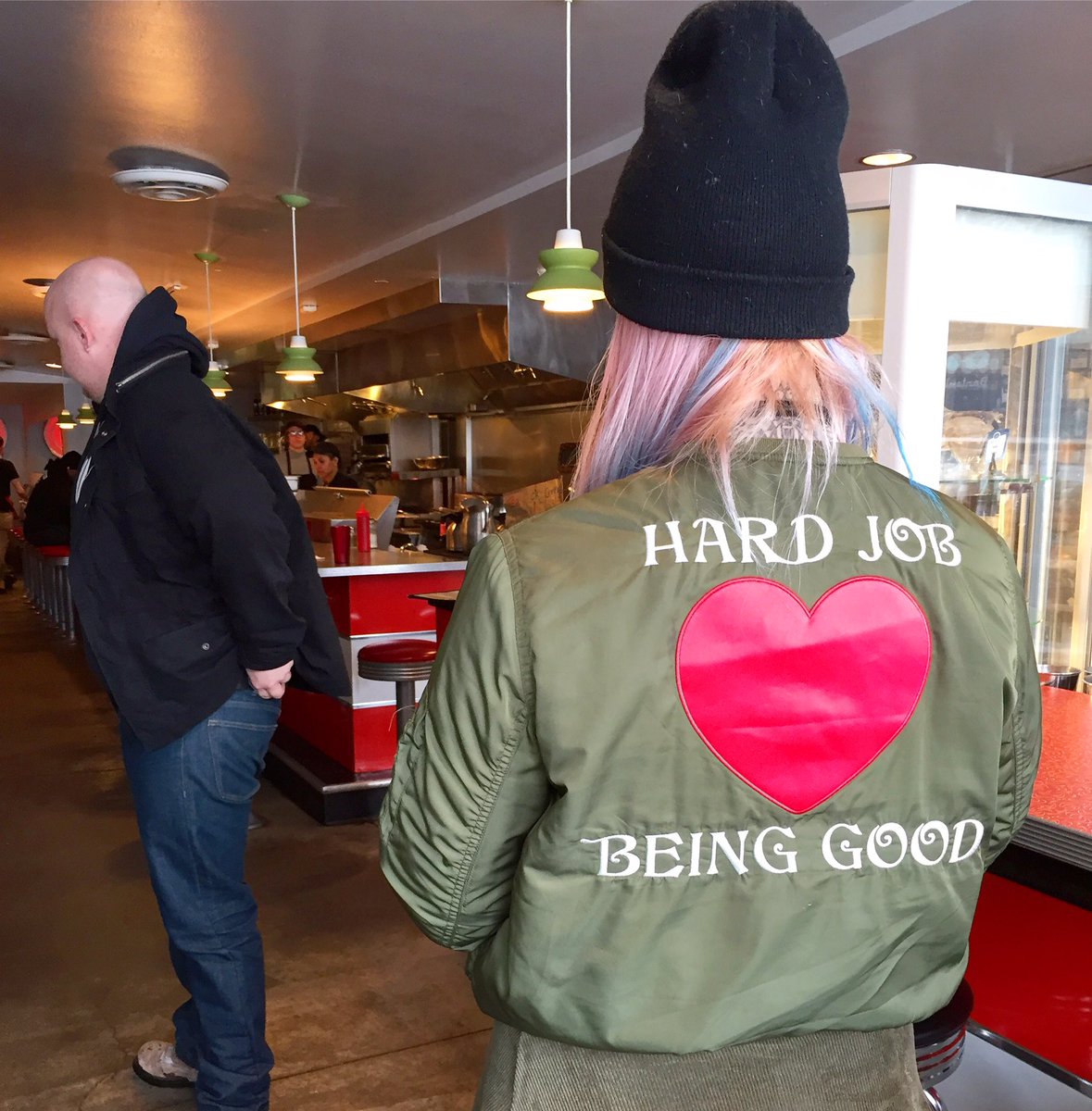 VeggieGalaxy's tweet image. We loved this jacket! Nikki's from Toronto &amp;amp; she stops in here whenever she's in Boston. Thx Nikki! #bestguests #cooljacket