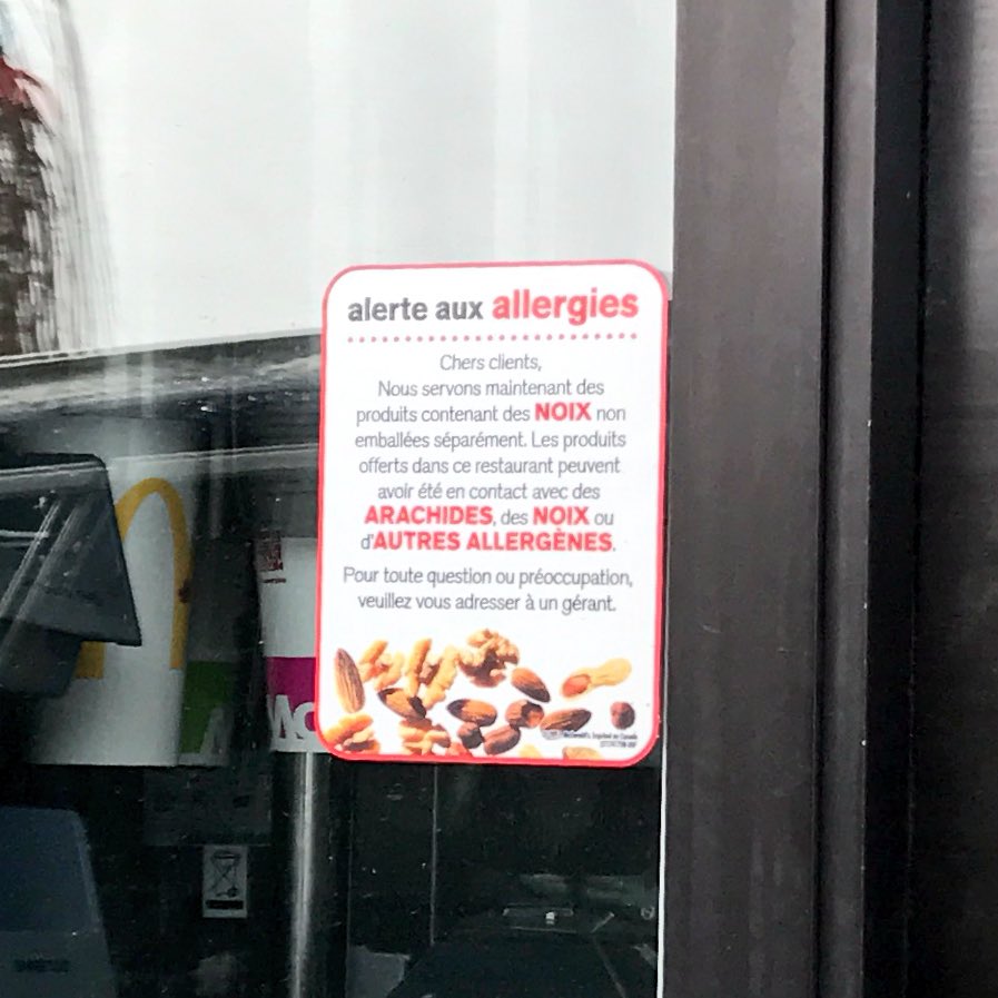 thauvette's tweet photo. @McD_Canada, vous étiez un modèle en gestion d'allergènes. Honte à votre nouvelle politique. #alerteallergies @AllergiesQuebec https://t.co/J5oEnTP72X