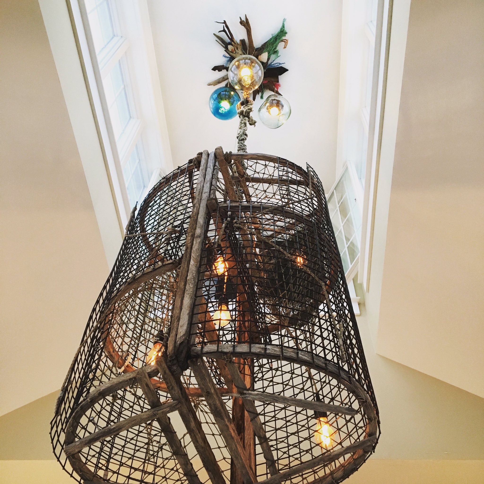 Atlantic Workshop on X: Custom Lobster Trap Chandelier with antique glass  fishing floats.  #design #interiordesign #custom  #capecod  / X