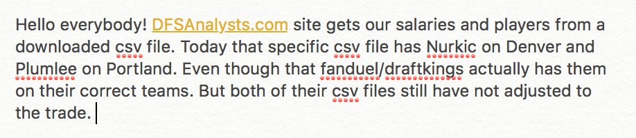 DFSAnalysts's tweet image. Please read the image for the Plumlee/Nurkic explanation! Sorry for the inconvenience.
