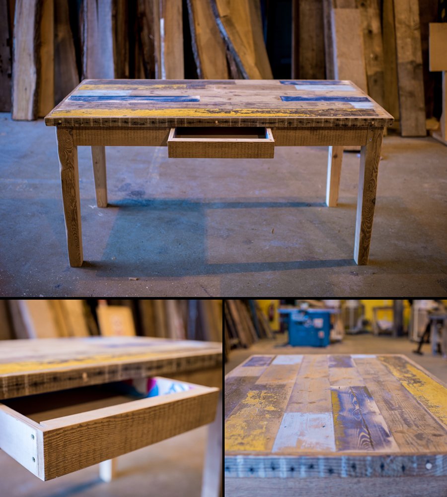 woodrecycling's tweet image. #bespoketable made from #recycledwood floorboards. We need coloured floorboards so if you have any please let us know.