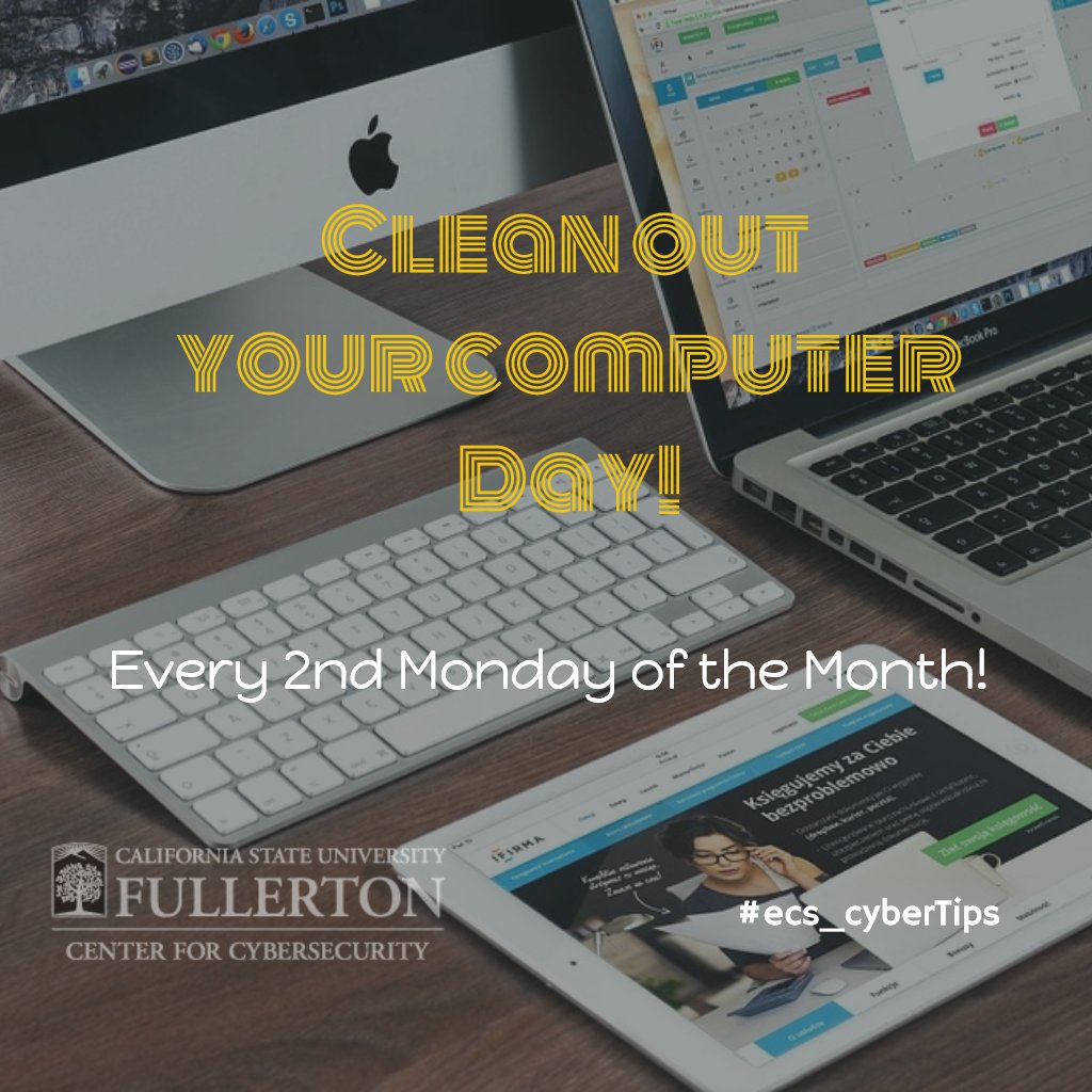 ecs_cyber's tweet photo. Today is Clean Out your Computer Day! Every 2nd Monday of the Month. Share with us what you found.
#ecs_cyberTips #cleanoutyourcomputer https://t.co/EmPTPRe03X