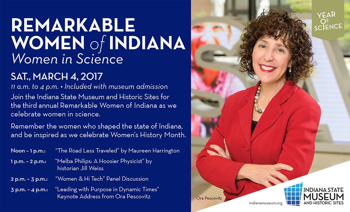 WhiteRiverStPrk's tweet photo. Save the date! Remarkable Women of Indiana: Women in Science March 4th at the @IndianaMuseum. https://t.co/LLhjIOheZf #Indy #STEM https://t.co/JabJgmwv7p