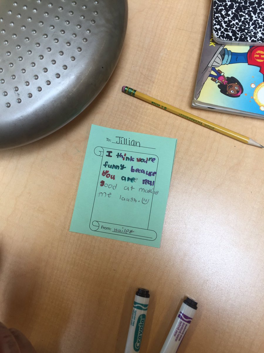 SusieSteinlein's tweet photo. Writing compliments in 3rd grade! Spreading kindness and love! #ncsstar @StarAcademyNCS https://t.co/wiaAnM9L92