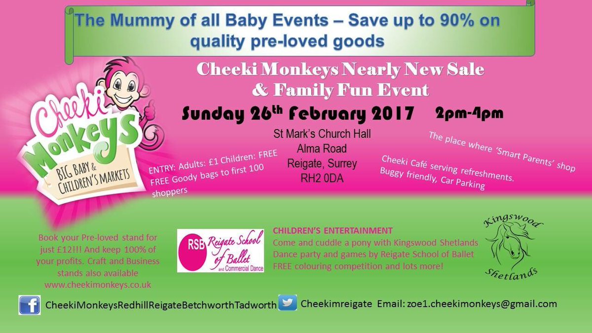 cheekimreigate's tweet photo. Cheeki Monkeys Nearly New Sale and Family Fun Day #26 Feb, 2-4pm @StMarksReigate https://t.co/NV4URHxy3B