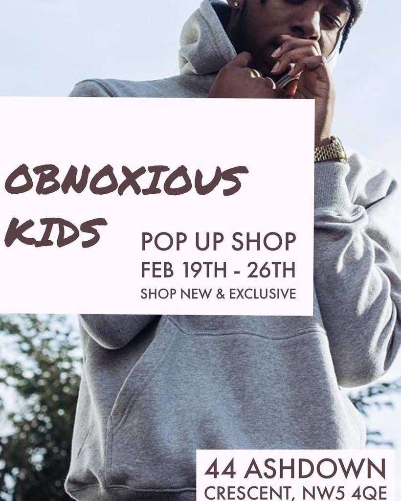 #ObnoxiousKids Pop-Up Shop 
This Sunday 19th, 2pm, NW5 4QE 
Enjoy music, food and drinks o… ift.tt/2lJ3BCD